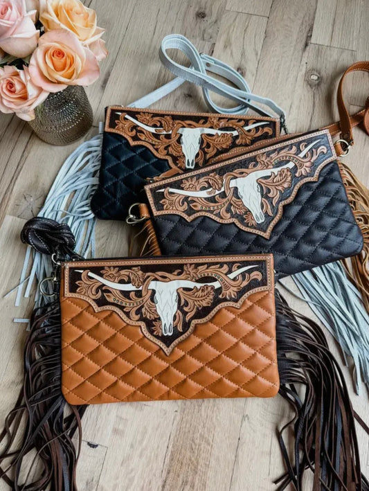 Quilted Steer Longhorn crossbody