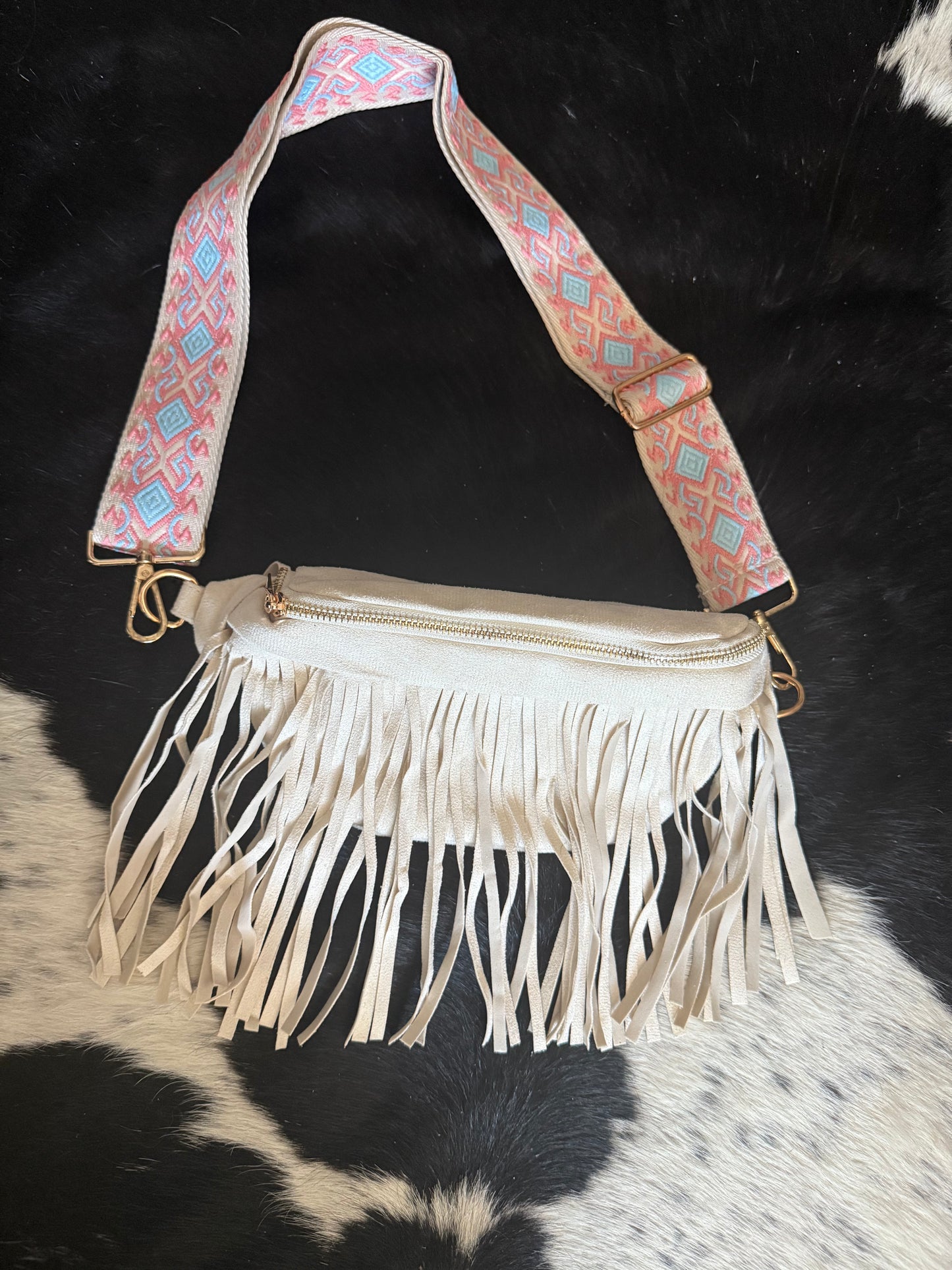 Ivory Fringe Fanny Bag