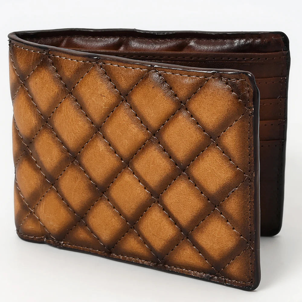 Quilted Tan Leather Bifold Wallet